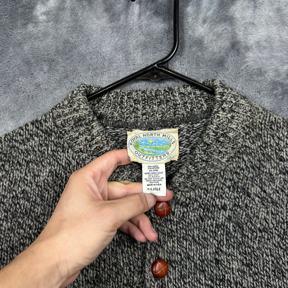 Royal North Mills Outfitters Sweater Mens XL Grey Wool Blend Henley USA Made